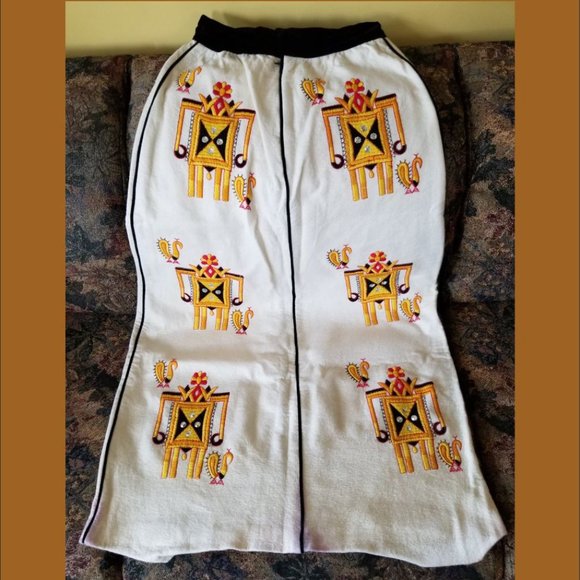 Unique, felted wool, long skirt,  Aztec-style embroidery & mirrors, handmade - Picture 2 of 5